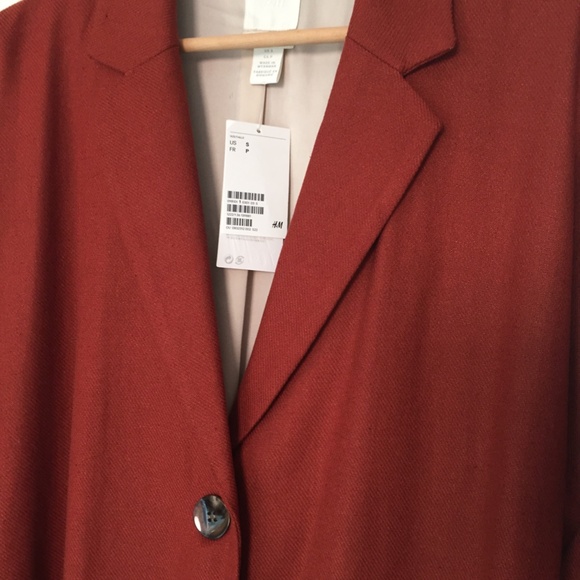 NWT H&M Linen-blend Jacket, Size US S, oversized, long-sleeve, rusty red - Picture 3 of 5